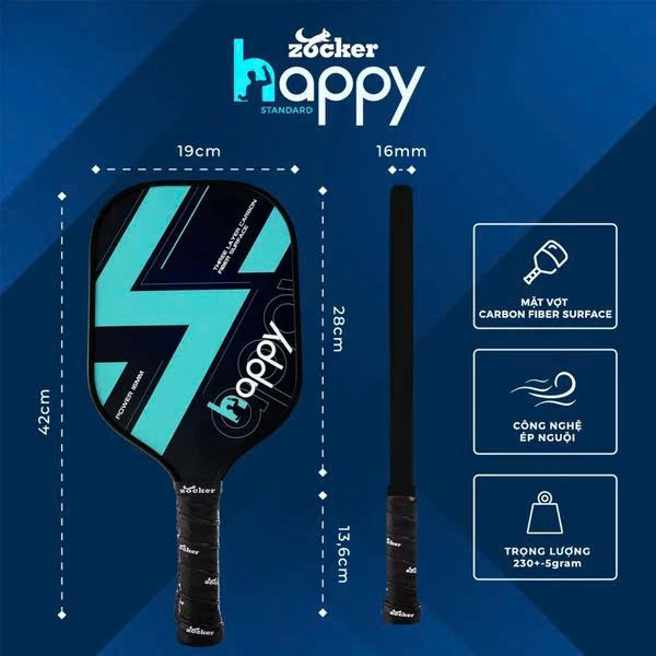 Vợt Pickleball Zocker Happy HP1 Thunder Black