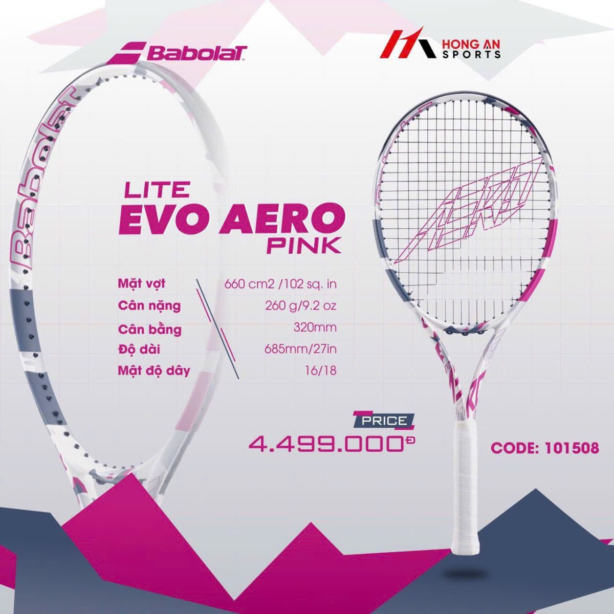 Vợt Tennis Babolat Lite Evo Aero Hồng 260G