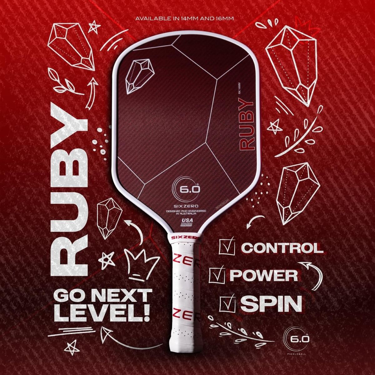 Vợt Pickleball Six Zero Ruby - White and Red: Sự Lựa Chọn Hoàn Hảo Cho Người Chơi