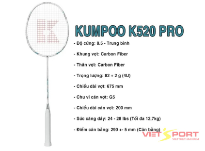 Vợt Cầu Lông Kumpoo K520 Pro Trắng