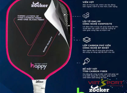 Vợt Pickleball Zocker Happy HP2 Super Pink