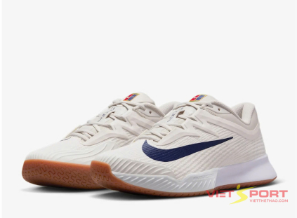 Giày Tennis Pickleball Nike Vapor Pro 3 FZ2161-100 màu trắng phối xanh navy, thiết kế lưới thoáng khí, đệm Zoom Air, đế cao su XDR bám sân – phù hợp sân cứng.